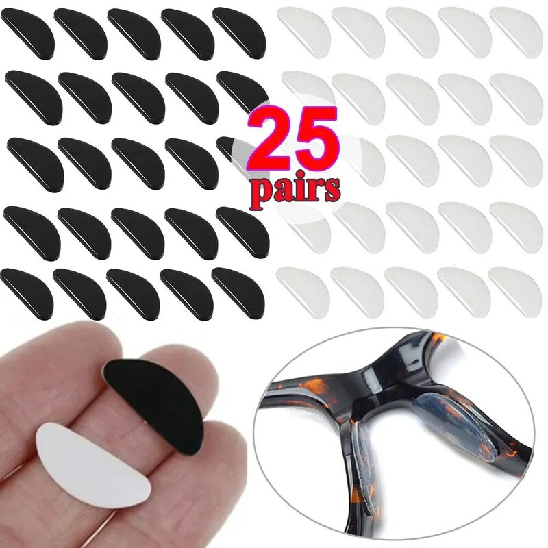 25 Pairs Glasses Nose Pads Adhesive Silicone Nose Pads Non-slip Clear Black Thin Nosepads for Glasses Eyeglasses Accessories