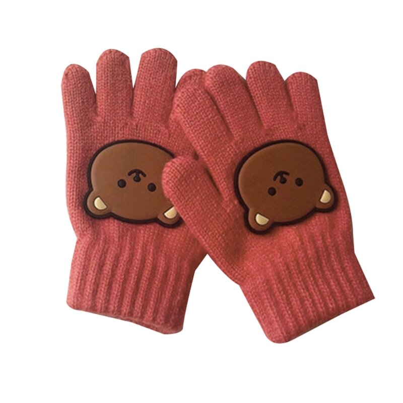 1 par de guantes de punto para niños de 3 a 7 años, guantes cálidos de invierno, mitones de dedos completos para niños