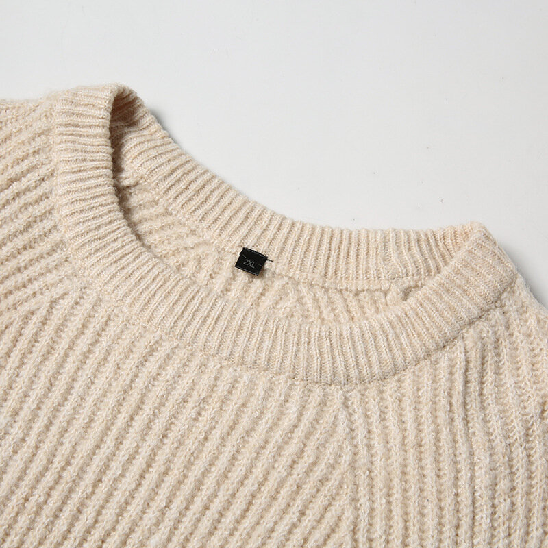 MRMT 2024 merek Sweater kerah bulat pria tren versi Korea longgar pakaian rajut Jacquard pria warna Solid dengan pakaian luar tebal
