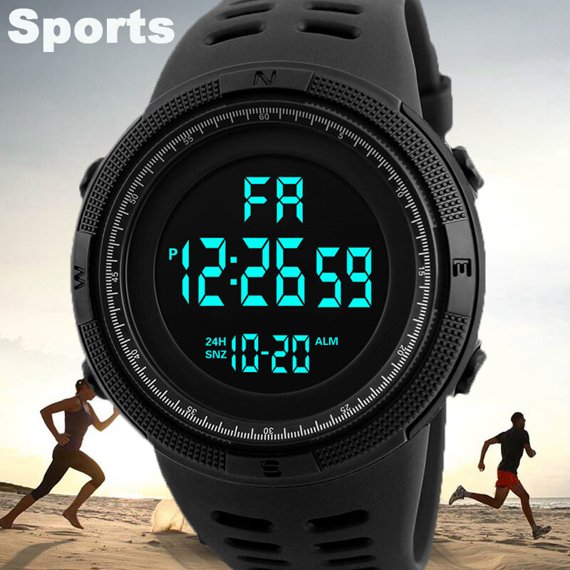 YIKAZE 남성용 디지털 전자 시계, 스포츠 글로우 50mm 대형 다이얼, 학생 야외 모험 트렌드, 다기능 시계