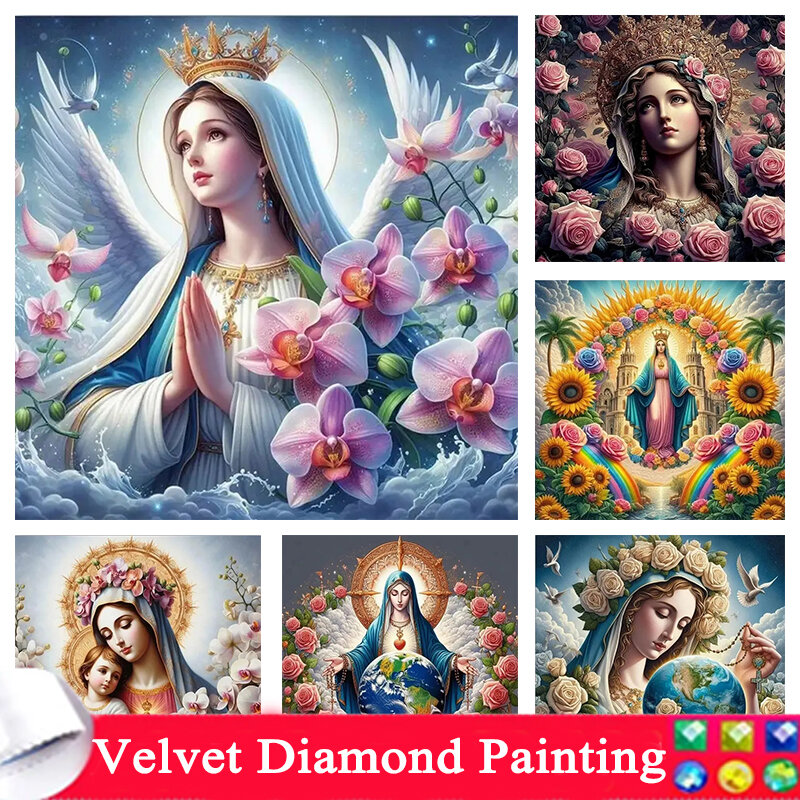 Pintura Diamante com a Virgem Maria Flor, Completo Mosaico Bordado, Kits Strass, Bênção Ícone Religioso, Rose Imagem, Wall Decor, 6, DIY