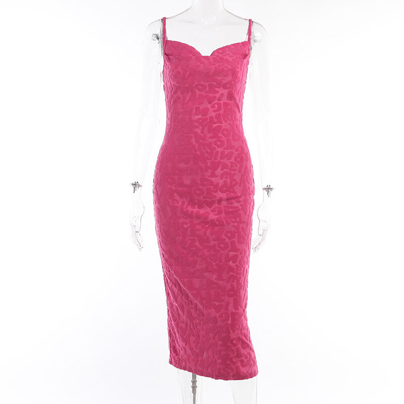 Розовое платье-футляр для выпускного вечера, пикантное жаккардовое платье без рукавов с надписью, на бретельках с разрезом, официальное вечернее платье, пышное коктейльное платье