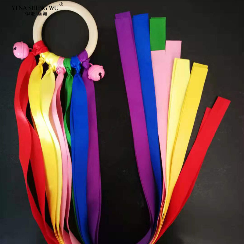 Montessori Style Sensory Toy Children Instruments Bells Baby Colorful Ribbon Ring Kids Gymnastics Dance Ribbon Rainbow Streamers