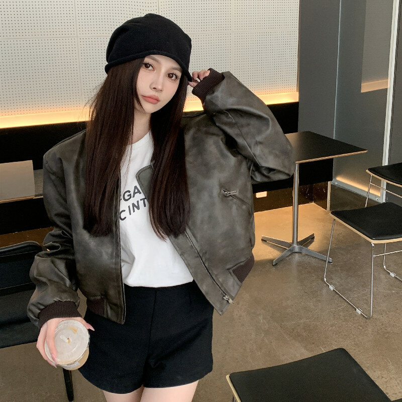 Baggy Streetwear giacca corta in pelle da donna americana retrò moda allentata cappotto Hip Hop femminile capispalla coreano