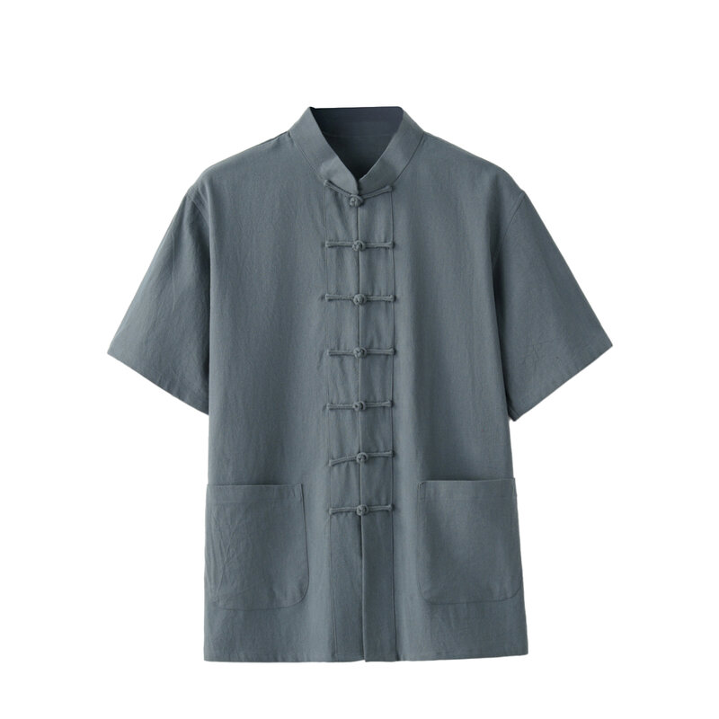 نمط الملابس التقليدية الصينية ، بأكمام قصيرة تاي تشي ، قميص من القطن الخالص ، زي بدلة تانغ للرجال