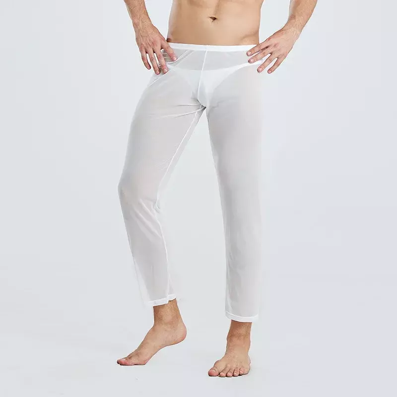 InjSheer-Pantalon de pyjama en maille pour hommes, vêtements de nuit transparents, vêtements de nuit sexy