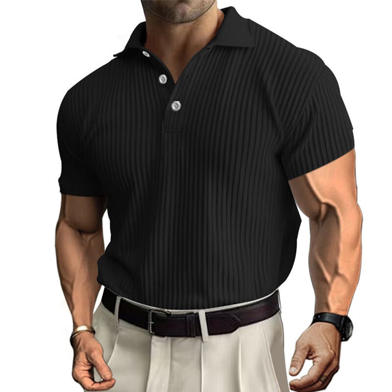 Cómoda camisa Formal informal para hombre, blusa con cuello de botones, Manga corta para oficina, vestido en T de Color sólido para verano