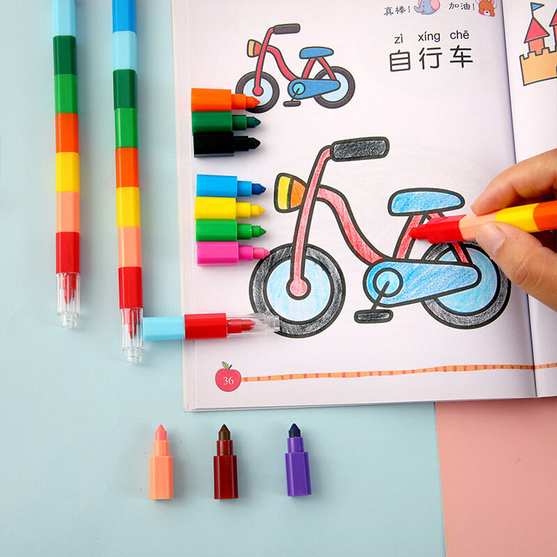 12 Colors Cute Kawaii Graffiti Pens Crayon Creative Building Blocks Crayon For Painting Kids Stationery Square Crayon Oil Pastel