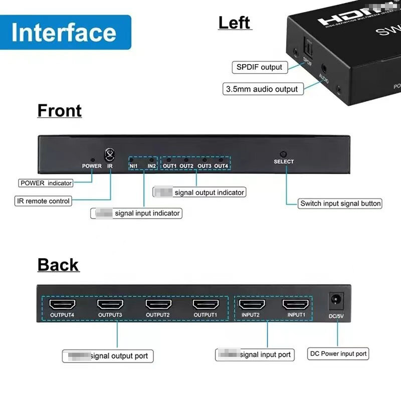 4k 60hz 1x2 1x4 2x4 hdmi-kompatibler 2,0 switch splitter 3d video konverter für ps3 ps4 ps5 dvd laptop pc zu 2 3 4 tv monitor pr