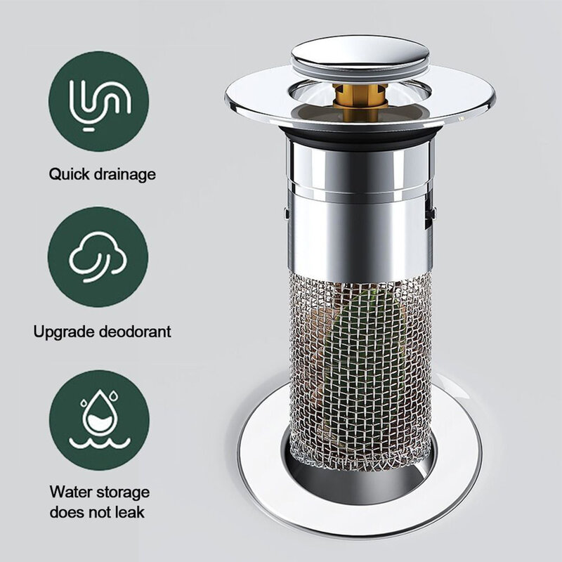 Colador de drenaje para fregadero de cocina, tapón de baño, núcleo de rebote emergente, filtro de drenaje, receptor de pelo Universal