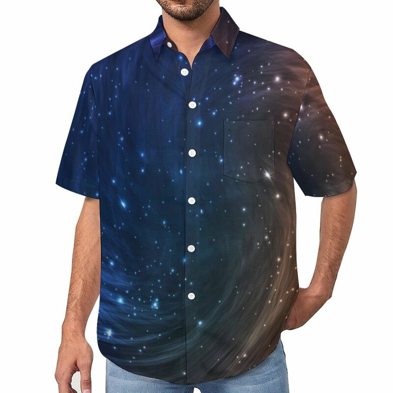 Weltraum galaxie loses Hemd männlicher Urlaub bunte kosmische Freizeit hemden Hawaii-Muster Kurzarm Harajuku übergroße Blusen