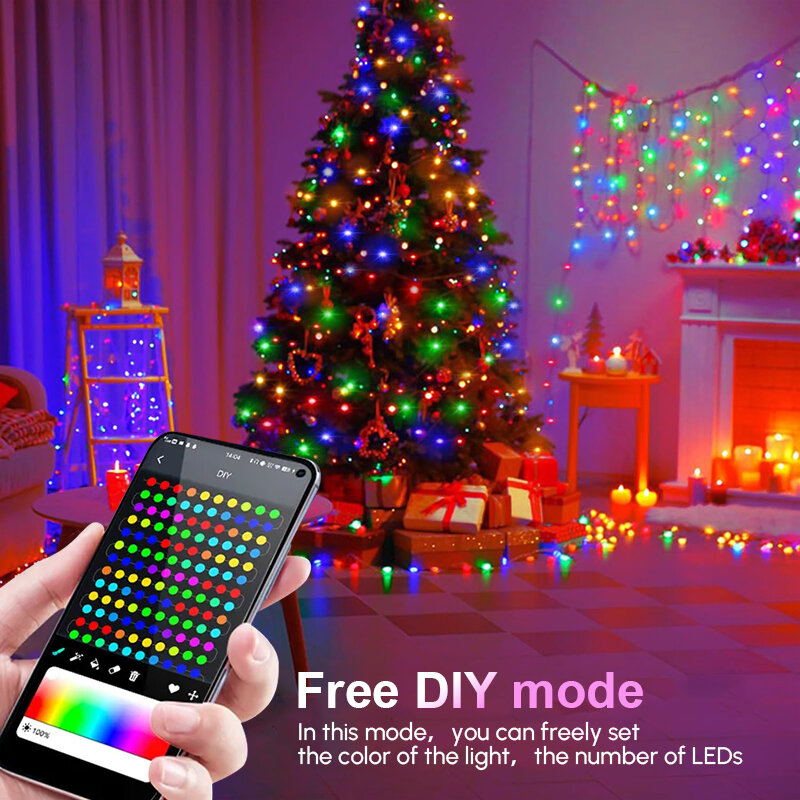 LED RGB Christmas Light, ao ar livre, Xmas Tree, Fairy Light, Smart App, controle remoto, iluminação USB String, IP67, grinalda multicolor