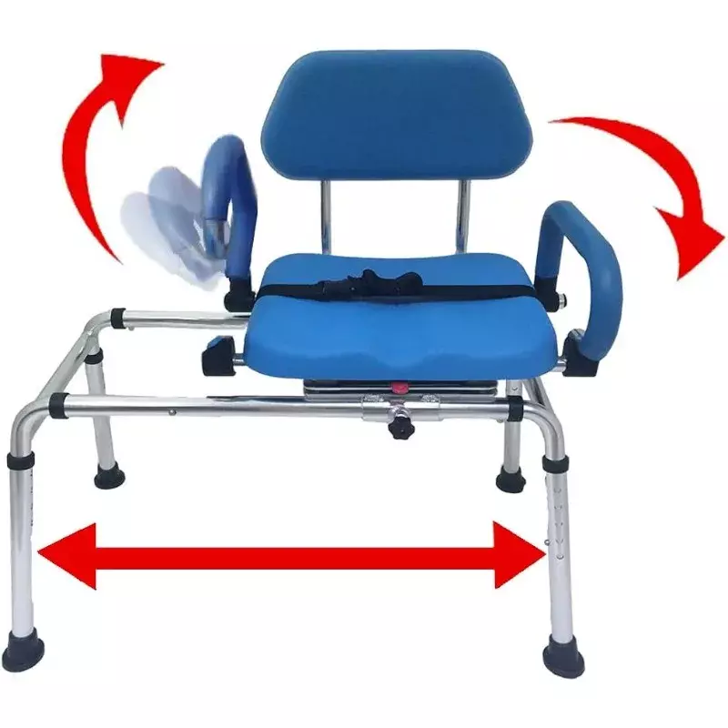 회전 목마 슬라이딩 샤워 의자, 회전 의자, 욕조 이동 벤치, 프리미엄 패딩 욕조, 내부 샤워, 핸디캡 및 노인을 위한 파란색