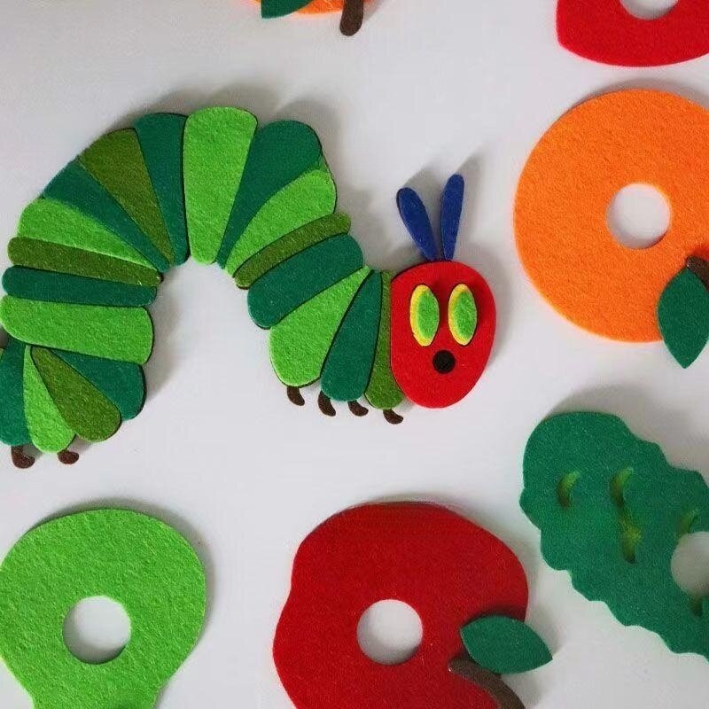 Hungry Caterpillar juguete de fieltro, libros de imágenes en inglés, ayudas para la enseñanza, clases abiertas, regalos para niños, juguetes triangulares