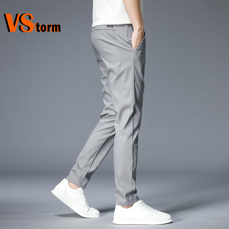 Celana kasual pria, celana kasual pria musim panas tipis baru 4 warna gaya klasik mode bisnis Slim Fit katun lurus warna Solid