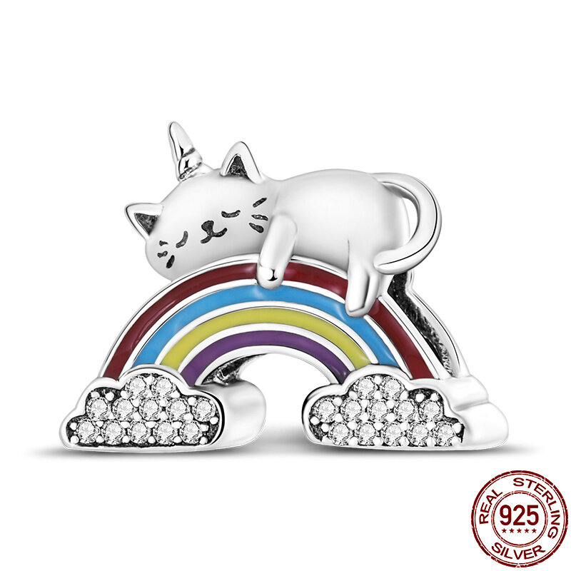 925 Sterling Silver Colorful Flying Unicorn Pig Rainbow Cloud Pendant Beads Fit Original Pandora Charms Bracelet Europe Jewelry
