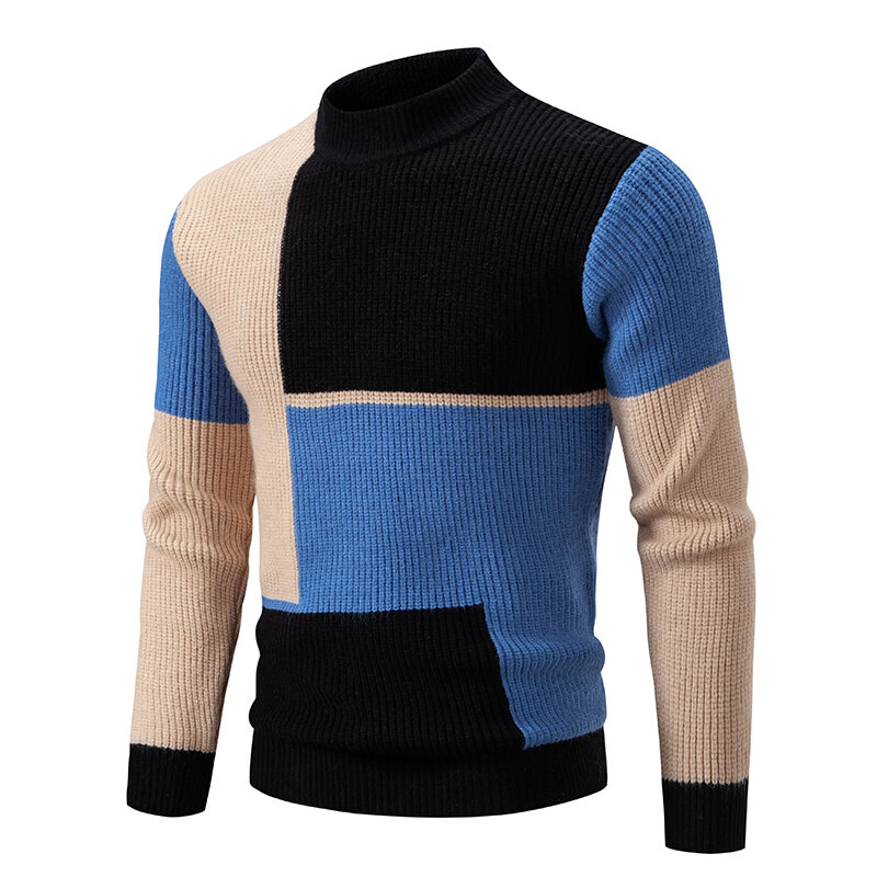 Suéter casual com gola quente masculino, pulôver de malha, tops, roupas masculinas, novo, outono e inverno