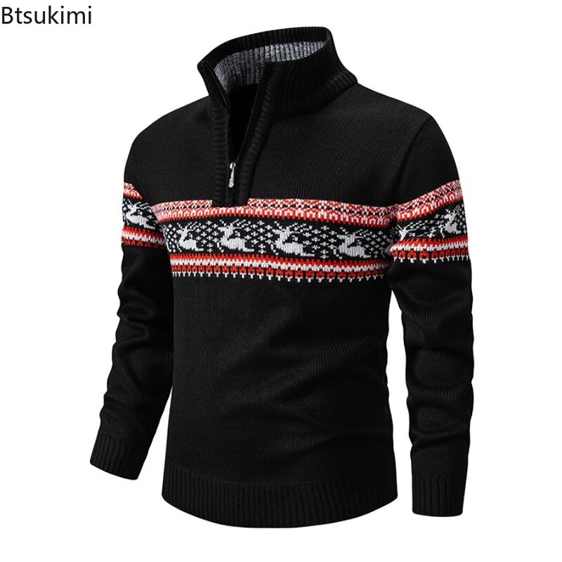 Nowy 2024 jesienno-zimowy męski żakardowy sweter z dzianiny z długim rękawem i sweter z zamkiem błyskawicznym
