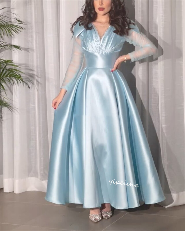 Gaun Prom gaun pesta manik-manik Satin gaun pesta Quinceanera kerah v gaun acara Bespoke Midi Gaun Arab Saudi