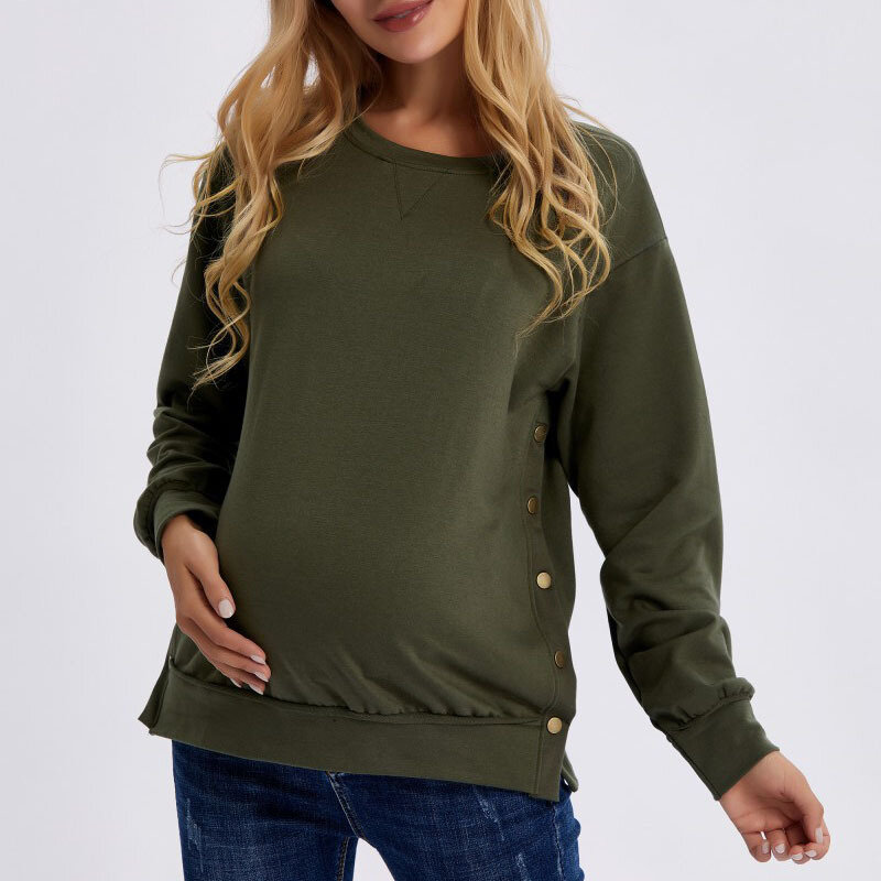 Odzież dla matek w ciąży europejska i amerykańska poliester z długimi rękawami macierzyństwo luźne jednolite swetry Autunm zimowe ubrania damskie