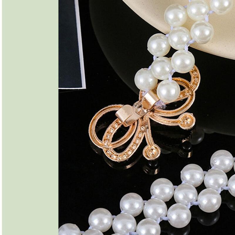 Sabuk mutiara elastis untuk wanita ikat pinggang kristal berlian imitasi manik-manik putih sabuk pengantin gaun pengiring pengantin seksi pinggang anak perempuan Ch T4H8