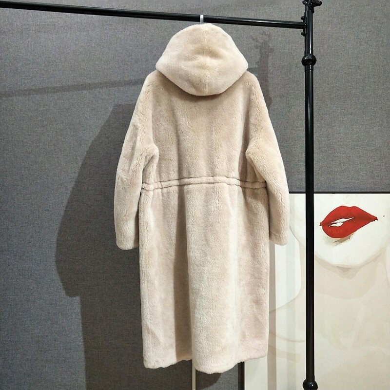 女性用ロングコート,本物のウールの毛皮のフード付きジャケット,厚い,暖かい,パーカーjt305