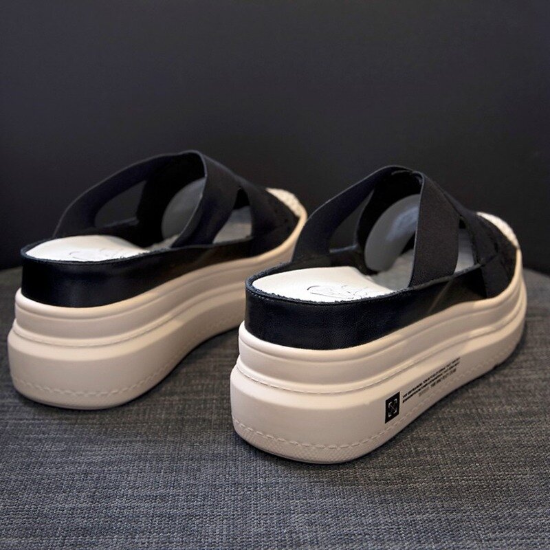 Женские туфли на толстой подошве в рыбацком стиле, летняя дышащая сетчатая обувь для увеличения лица, летняя обувь с юбкой и шлепанцами для головы, 2024