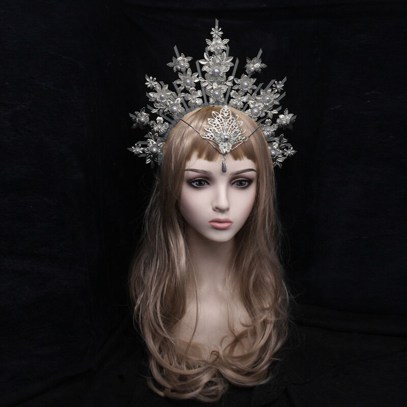 Handmade Spiked Shaped Crown Headpiece Gothic Lotia Goddess Halo Women's Party Headwear Accessories