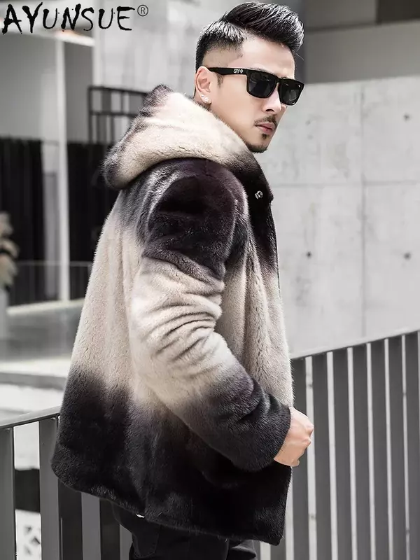 AYUNSUE брендовая куртка из натурального меха норки для мужчин с капюшоном зимнее 2023 натуральное меховое пальто повседневная мужская меховая куртка пальто Jaqueta Masculina