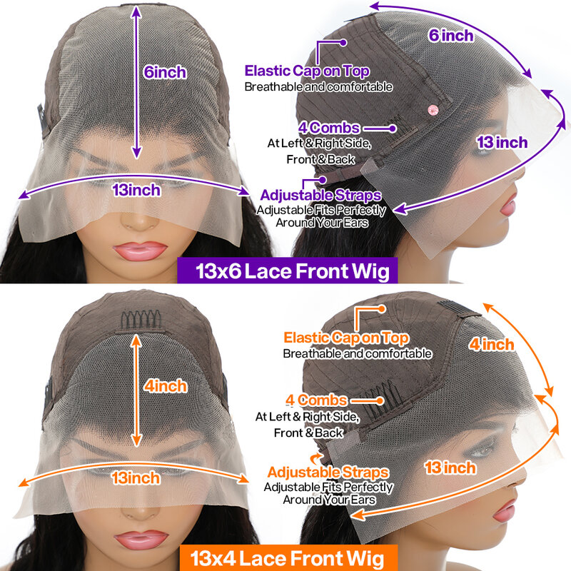 Pelucas de cabello humano sin pegamento para mujer, postizo de encaje Frontal transparente, 32, 34 pulgadas, color marrón jengibre, 13x6, 13x4