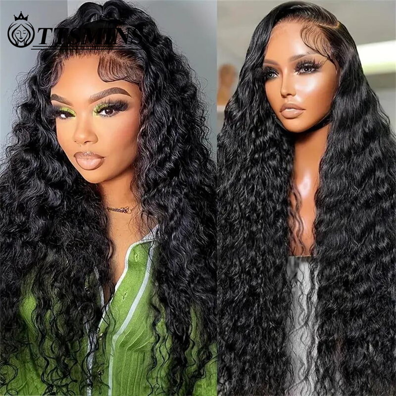 Peluca Frontal de encaje HD para mujeres negras, cabello humano rizado con onda de agua, 180% de densidad, Remy brasileño, prearrancado, 13x6