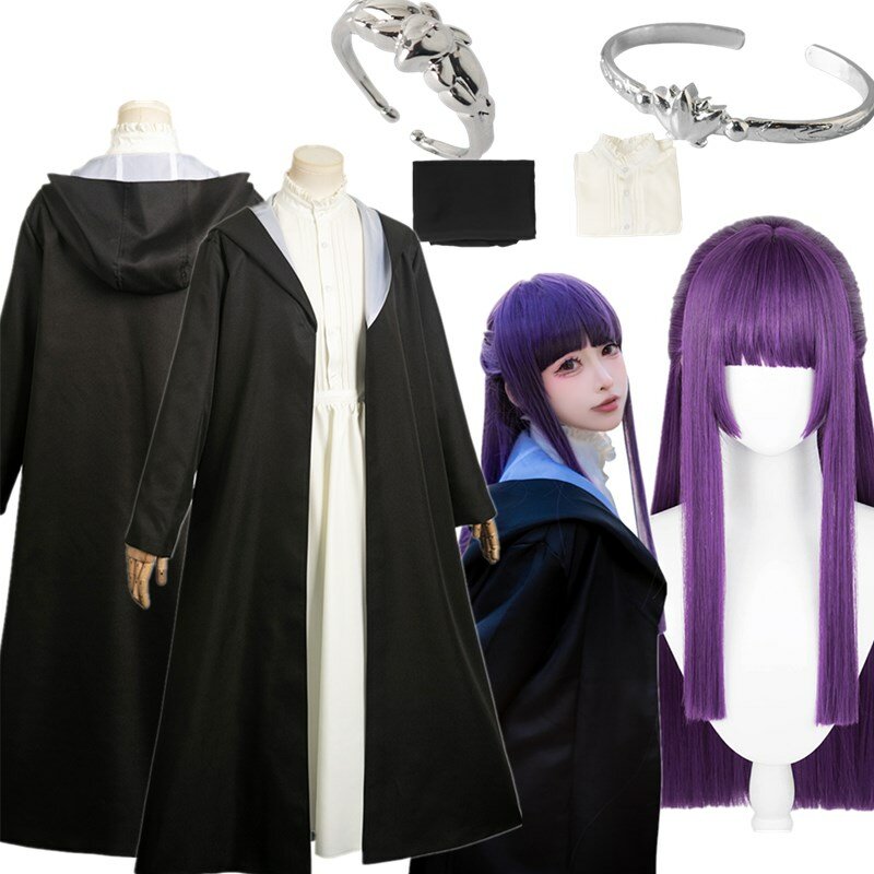Fern Cosplay Anime Frieren Fantasy Costume Adult Women Bracelet Coat Dress Wig Ring Outfits Halloween Carnival Party Suit