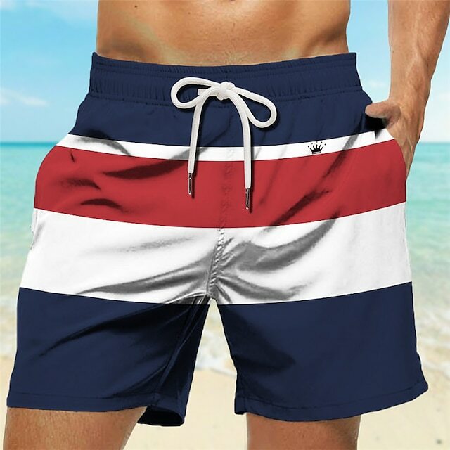 Prążki męskie kurorty z nadrukiem 3D z Logo spodenki plażowe kąpielówki elastyczna talia w stylu wakacyjnej plaży