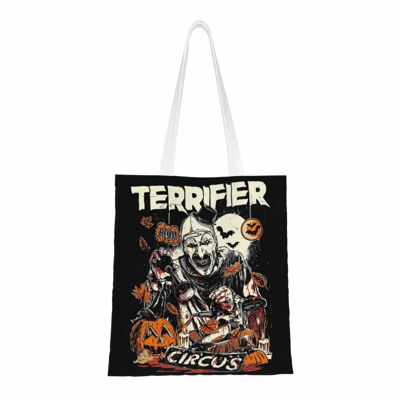 Custom Terrifiers Movie Art Horror Slasher Halloween Shopping Canvas Bags Women Washable Grocery Shopper Tote Bags