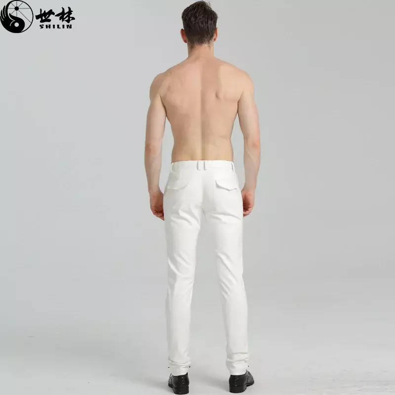 2024 nuovi pantaloni da uomo in pelle PU autunno moda pantaloni Skinny in pelle da moto pantaloni in pelle