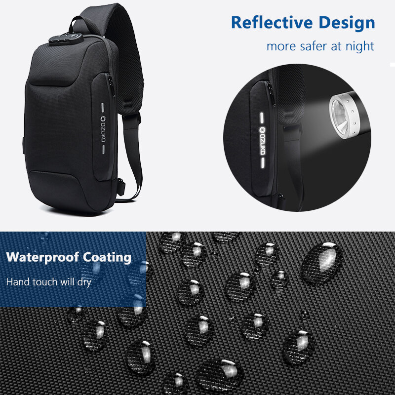 OZUKO Flex bag Crossbody Bag for Men Anti-theft Shoulder Messenger Bags Male Waterproof Short Trip Chest Bag Pack