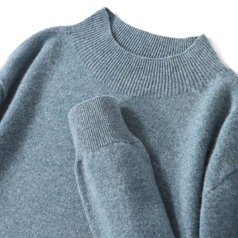 Suéter de caxemira sem costura masculino, gola alta meia, pulôver de malha casual, tops de lã 100% pura, jaqueta fashion, outono inverno 2023
