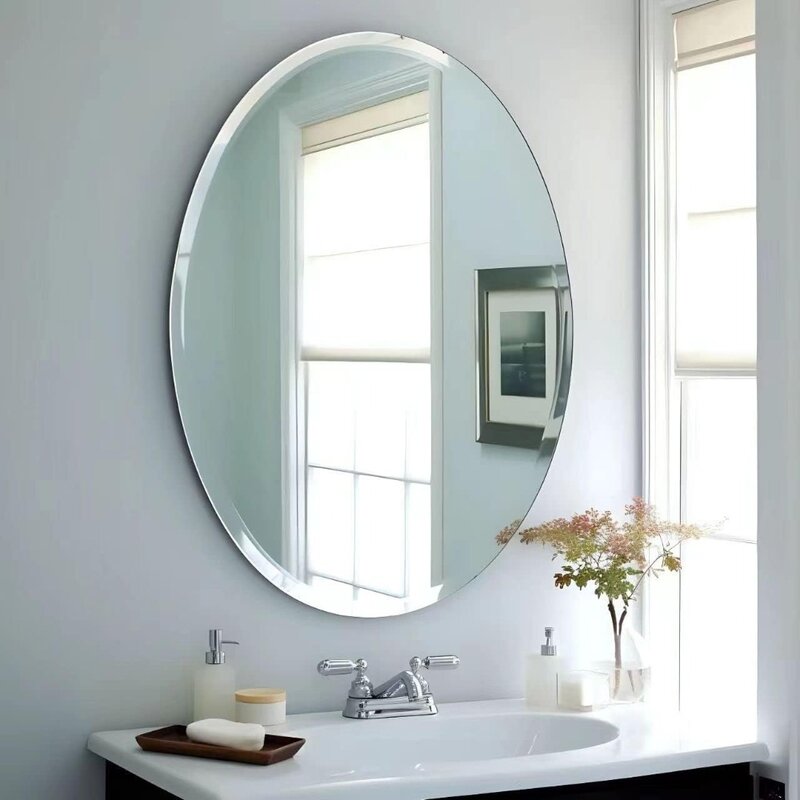 Espejo de pared ovalado sin marco para baño/tocador, borde biselado, aspecto Simple y elegante, 20 "x 28"