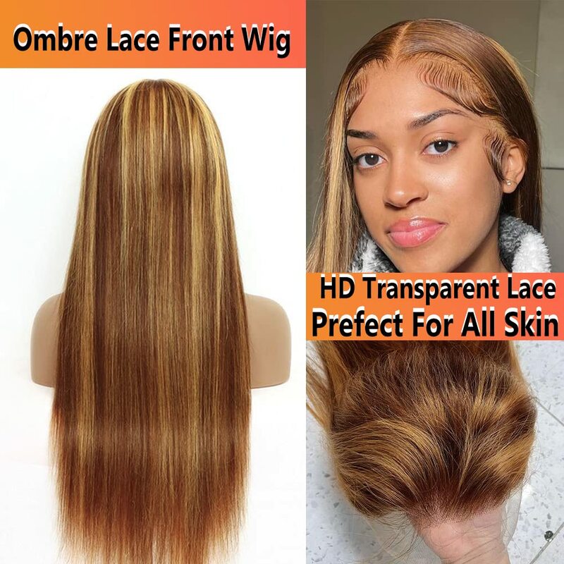 Highlight Ombre Straight Lace Front Perücken Echthaar mit Babyhaar Highlight Ombre Echthaar atmungsaktive Lace Front Perücken