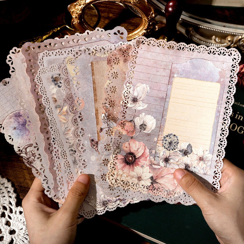 Vintage Floral Lace Scrapbook Papel, Material de papelaria criativo, DIY Photo Album Colagem Journalling, 10pcs por pacote