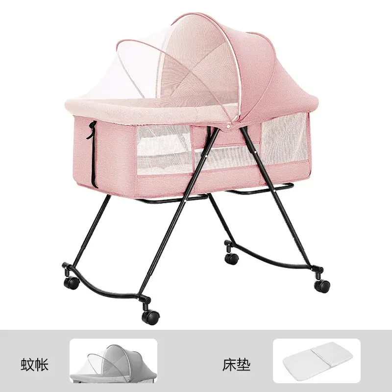 Tempat tidur bayi multifungsi, tempat tidur bayi lipat untuk bayi baru lahir Roller Splicing tempat tidur besar di samping dapat mengangkat tempat tidur bayi