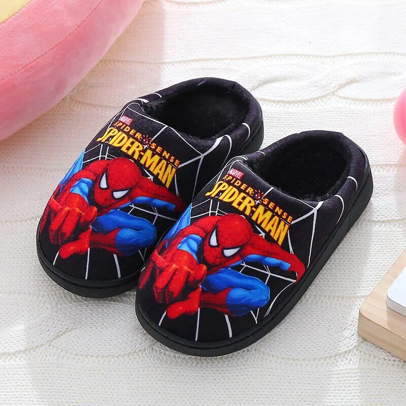 Spider Man Pattern Shoes For Kids Winer Cartoon Children's Cotton Slippers Velvet For Warmth shoes child Suitable Home Use
