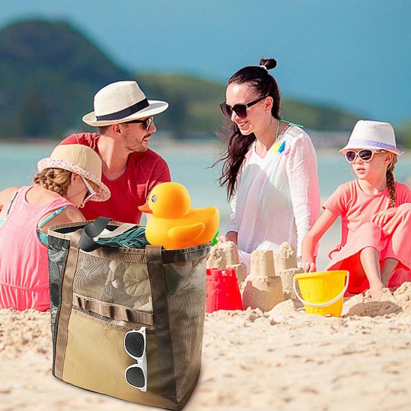 Bolso de playa plegable para mujer, bolsa de mano informal de gran capacidad, de tela de malla, reutilizable, para compras y hombro