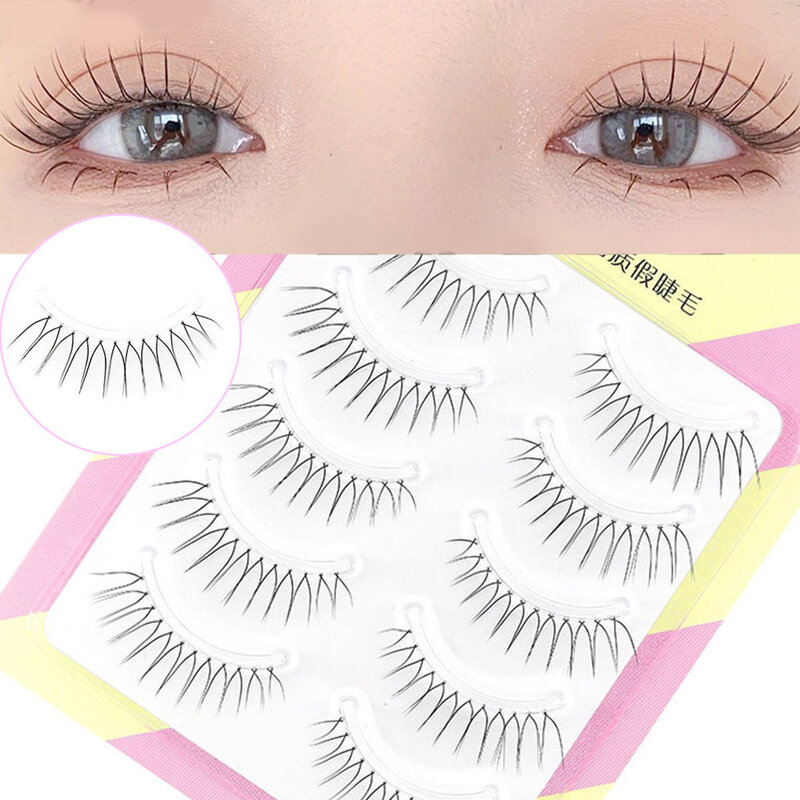 5Pair/Set Artificial Eyelashes 3D Thick Magnify Eyes Transparent Stem Handmade V-shaped Extension Eyelashes