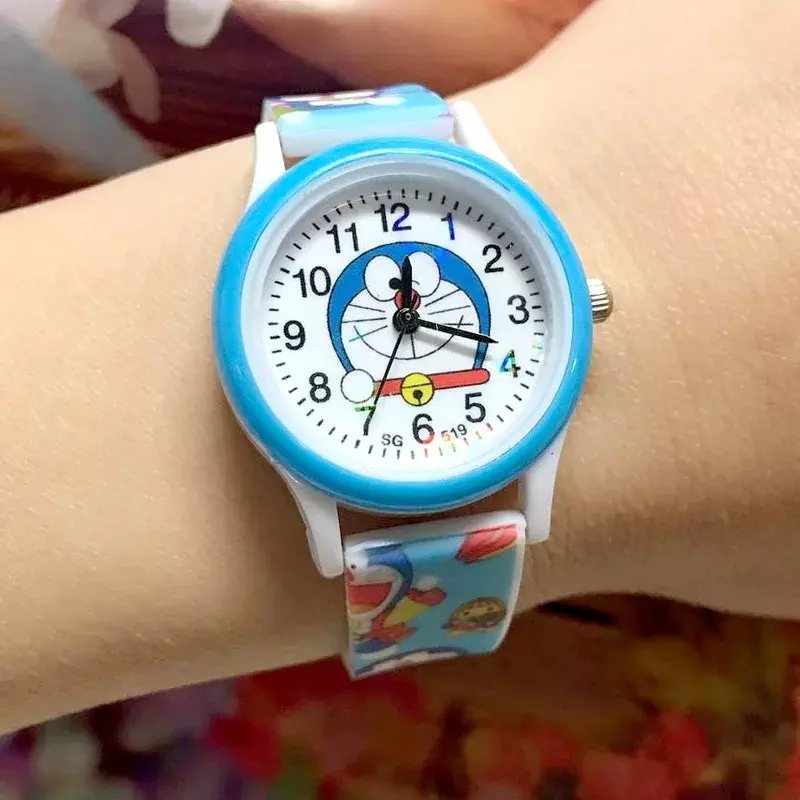 Disney-reloj de cuarzo con estampado de dibujos animados para niños, pulsera de silicona con diseño de gato Jingle, Doraemon, regalo de cumpleaños