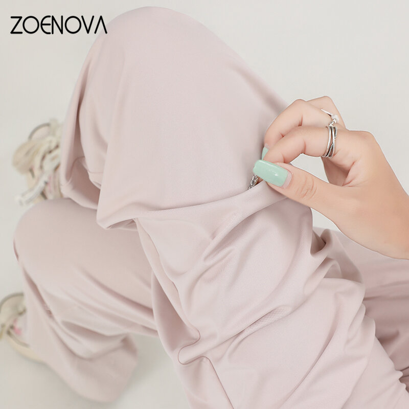 ZOENOVA celana kaki lebar wanita, celana pelindung matahari lurus pinggang elastis mode Korea kualitas tinggi Lyocell sutra es