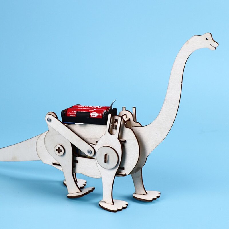 Assemblage Elektrische Wandelende Dinosaurus Puzzel Persoonlijkheden Diy Hout Papier Vliegtuig Model Launcher Technologie Educatief Speelgoed