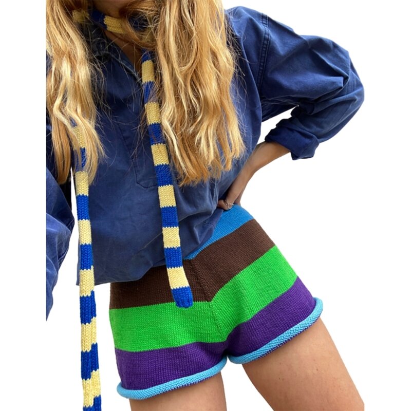 652F полосатый шарф для девочек, зимний декоративный шарф для студентов, стиль дофамина