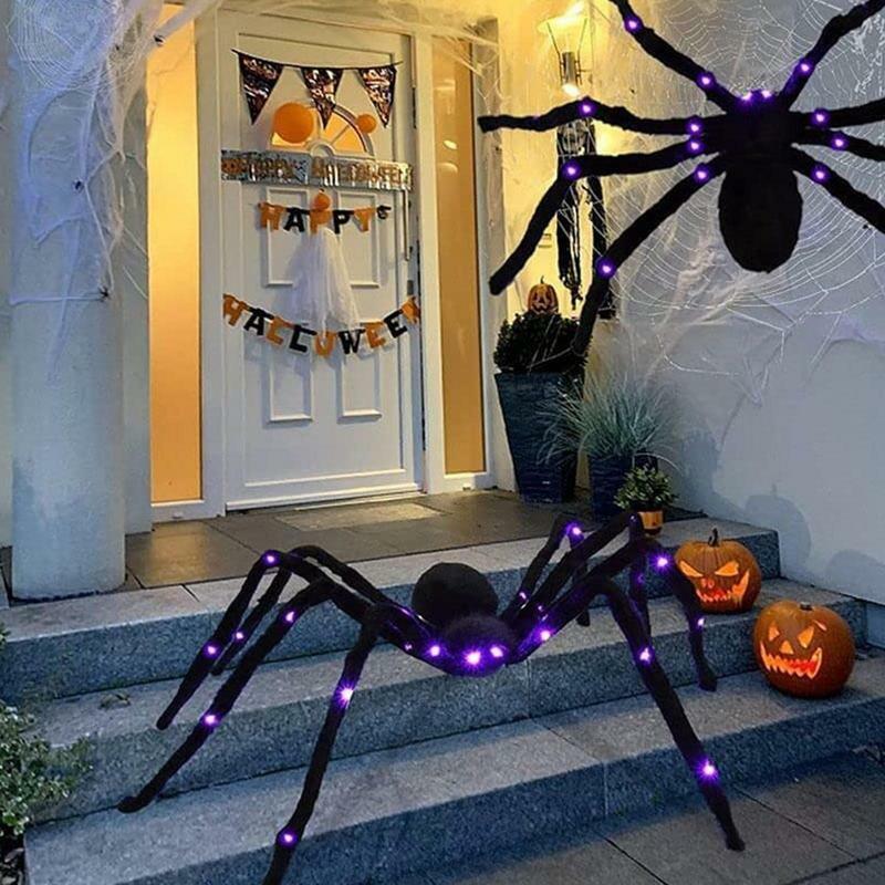 Black Spider Halloween Luminous Spider LED Spider Scary Halloween Decorations Props For Outdoor Party Home Bar Haunted House