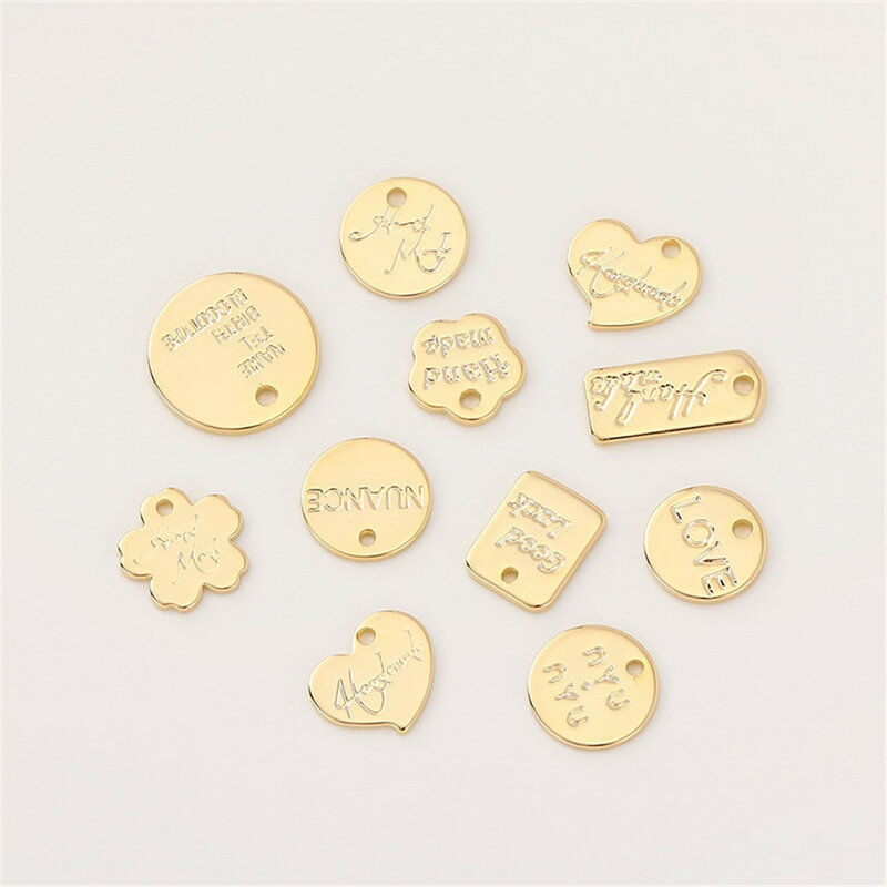 Colgante de oro de 14K con letras en inglés, colgante pequeño de amor de flores, pulsera artesanal hecha a mano, collar, accesorios de Material L400